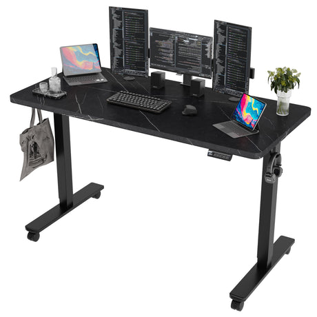 Monomi Height Adjustable Electric Standing Desk, 55 x 24 Inches Stand up Desk, Sit Stand Home Office Computer Desk(Black Frame+Marble Black Top) Monomi