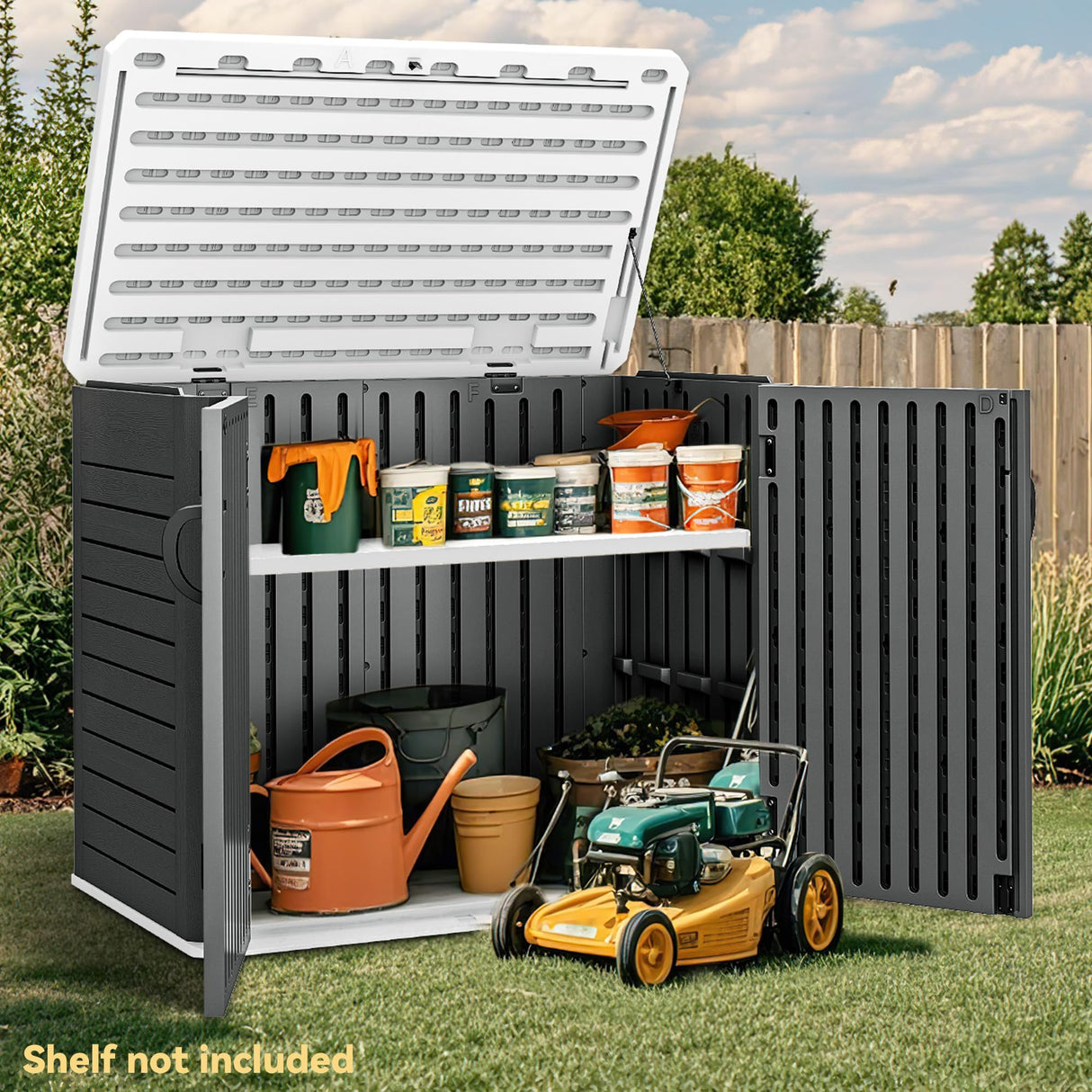 DWVO 35 Cu Ft Outdoor Storage Shed with Unique X-Shaped Lockable Door, Weatherproof Resin Tool Shed w/o Shelf for Gardening & Lawn Equipment, Dark Gray DWVO