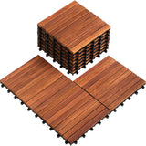Solid Wood Interlocking Flooring Tiles (Pack of 10, 12" x 12"), Acacia Deck Tiles, Floor Tiles for Both Indoor and Outdoor Use, Waterproof All Weather, 9 Slat (12 x 12, 9 Slat) HOUSE84VN