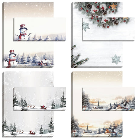 Watersay 50 Sets Christmas Stationery Paper with Envelopes 8.5" x 11" Santa Reindeer Pine Snowman Holiday Letterhead Printer Paper Winter Holiday Envelopes for Writing Letter Greeting Cards Invitation Watersay