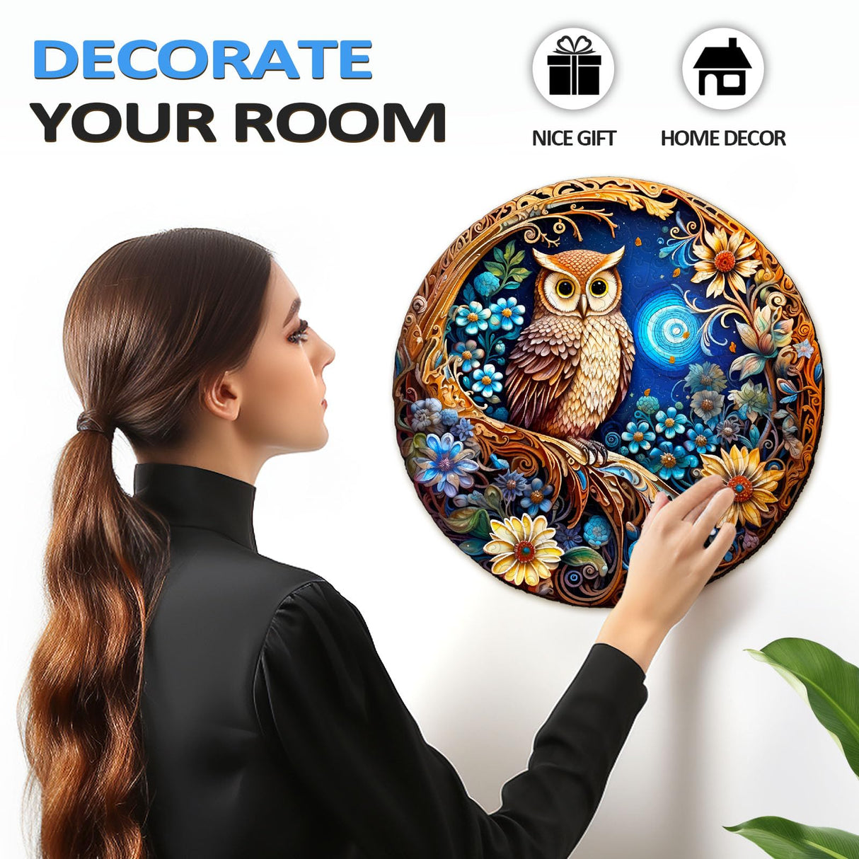 masseruon Wooden Puzzles for Adults-Moonlight Owl, Unique Shaped Jigsaw Puzzles for Adult(M, 190pieces, 11.4x11.4in), Beautiful Animal Shaped Wood Puzzles, Christmas Family Game Birthday Gift masseruon