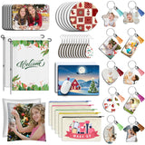 Deekypol 99Pcs Sublimation Blanks Products, Sublimation Starter Kits Including Blank Fridge Magnet, Garden Flag, Keychain Earring Mouse Pad Blank Sublimation Kits for Beginners Heat Transfer Craft Deekypol