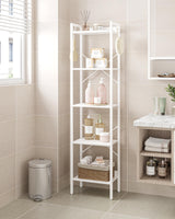 Hzuaneri Bookshelf, Book Shelf, Industrial Bookcase with 2 Hooks, Coner Shelf Storage Organizer for Home Office, Living Room, Bedroom, Kitchen, 5-Tier White BC10513W Hzuaneri