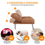 Yaheetech Convertible Sofa Couch Futon Bed Faux Leather Sofa Bed Sleeper Adjustable Loveseat Futon Couch Living Room Furniture with Chrome Metal Legs, Brown Yaheetech
