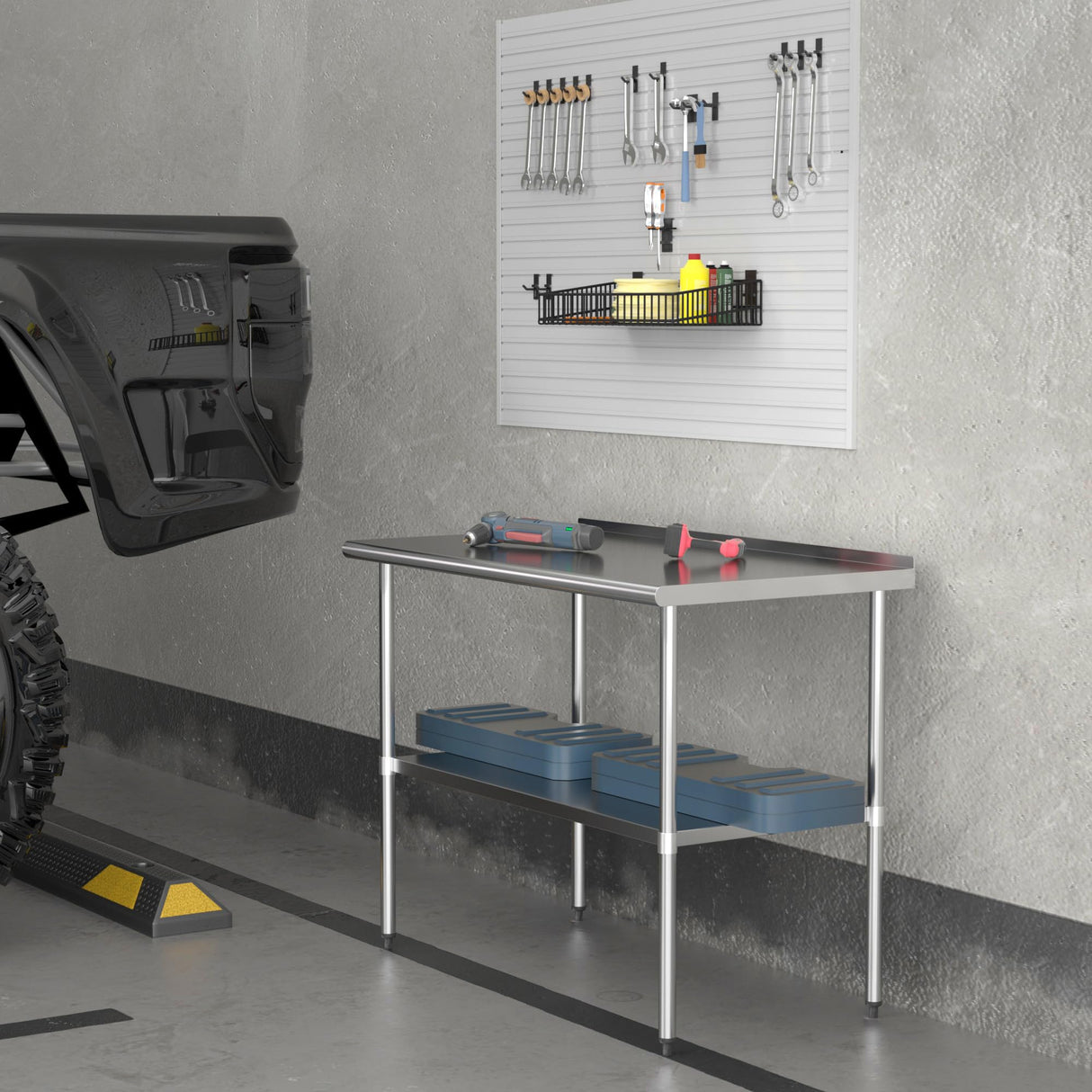 Chingoo Stainless Steel Table 30 x 48 Inches Metal Prep Table with Backsplash & Adjustable Undershelf, Stainless Table for Commercial Kitchen, Outdoor, Restaurant, Hotel & Garage Chingoo