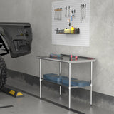 Chingoo Stainless Steel Table 30 x 48 Inches Metal Prep Table with Backsplash & Adjustable Undershelf, Stainless Table for Commercial Kitchen, Outdoor, Restaurant, Hotel & Garage Chingoo