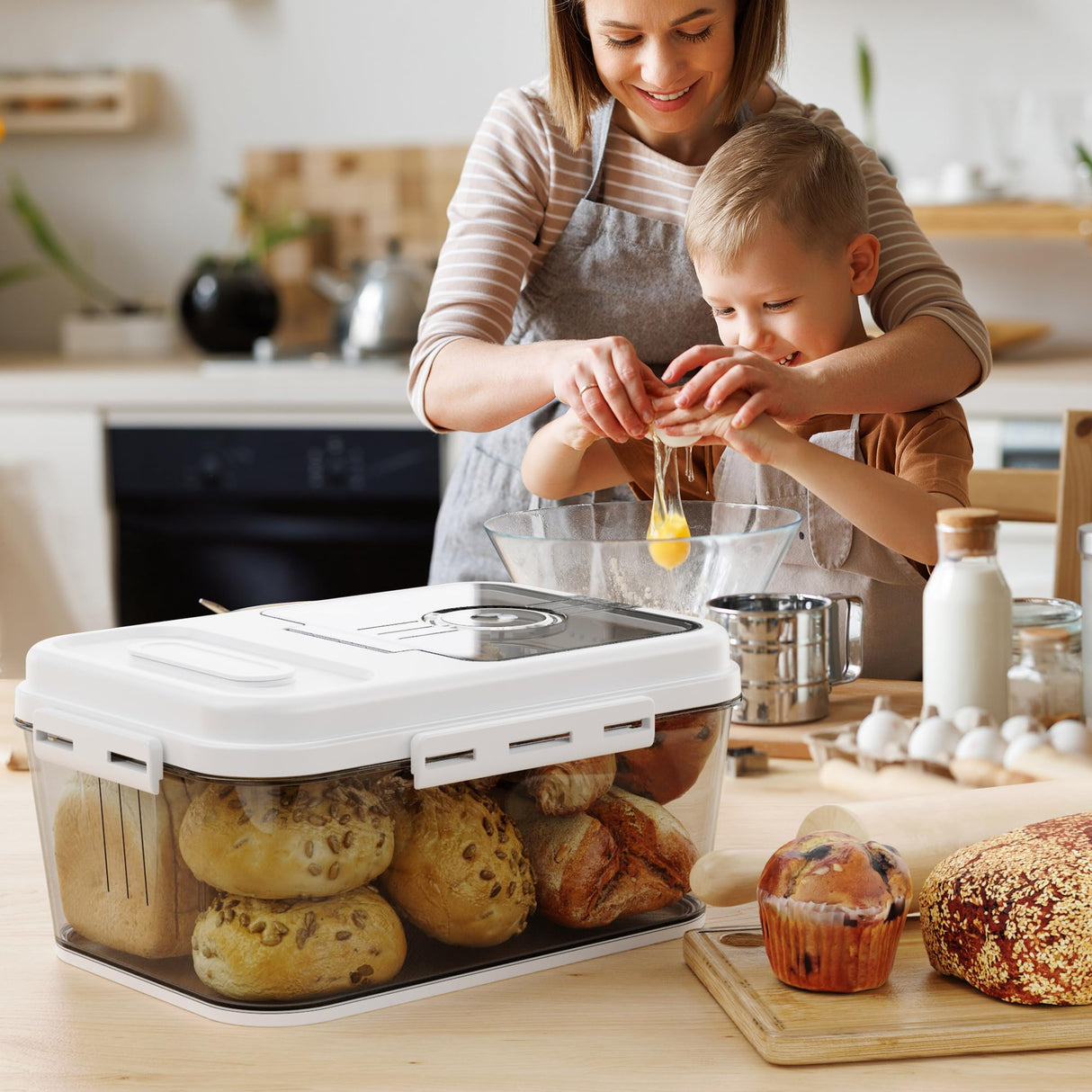 Olimingse Bread Box For Kitchen Countertop, Airtight Bread Storage Container, Time Recording Bread Keeper with Lid,Bread Storage For Homemade Breads, Toast, And Cookies, White Bread Holder. Olimingse
