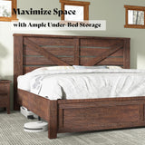 AMERLIFE King Size Farmhouse Bed Frame with Barn Door Headboard and Under Bed Storage AMERLIFE