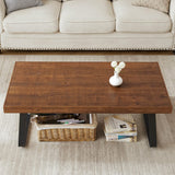 IBF Natural Wood Coffee Table, Rustic Solid Real Wood Center Table for Living Room, Rectangle Metal Modern Industrial Minimalist Wooden Cocktail/Tea Table, Rustic Brown, 47 Inch IBF