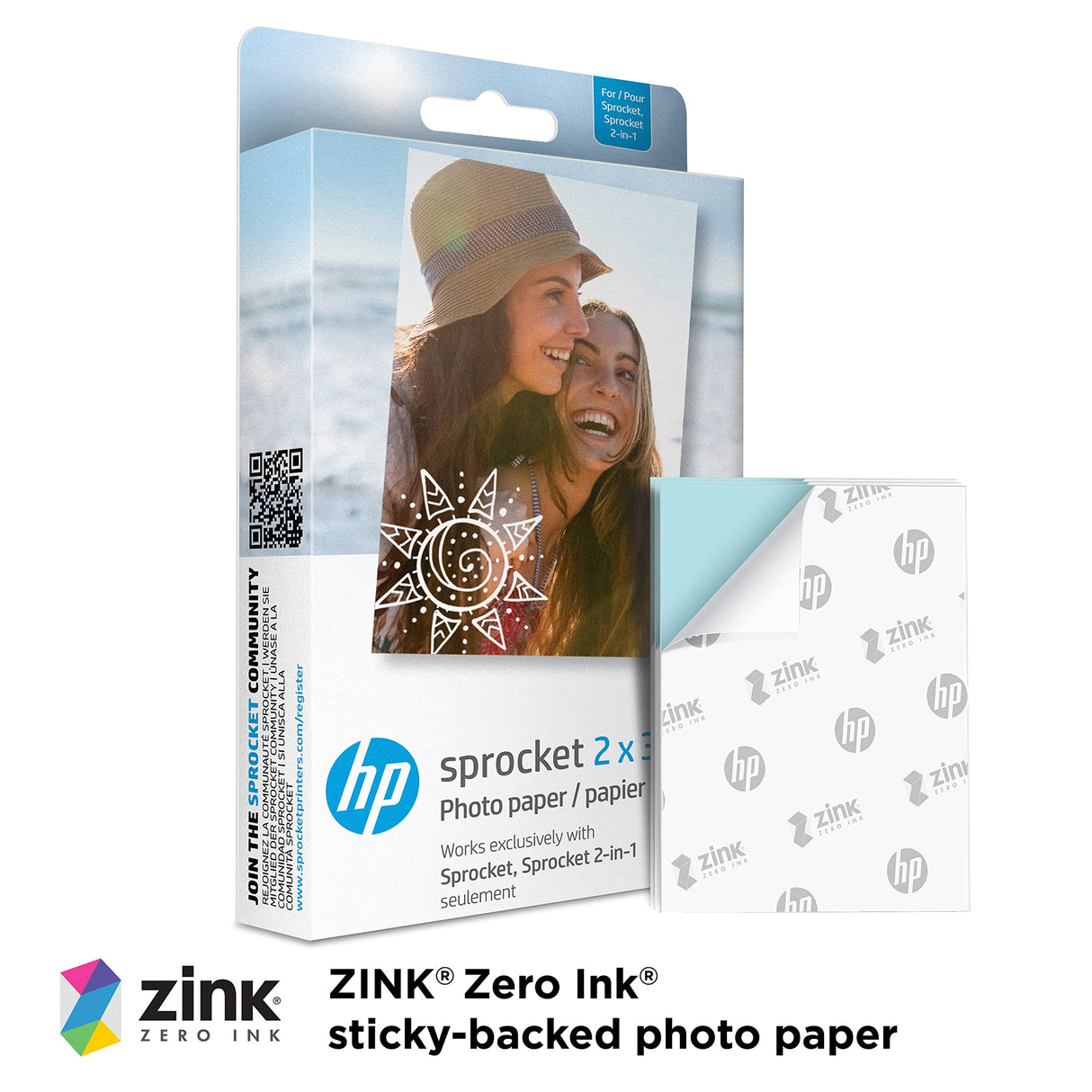 HP Sprocket 2x3" Premium Zink Sticky Back Photo Paper (20 Sheets) Compatible with HP Sprocket Photo Printers, White HP
