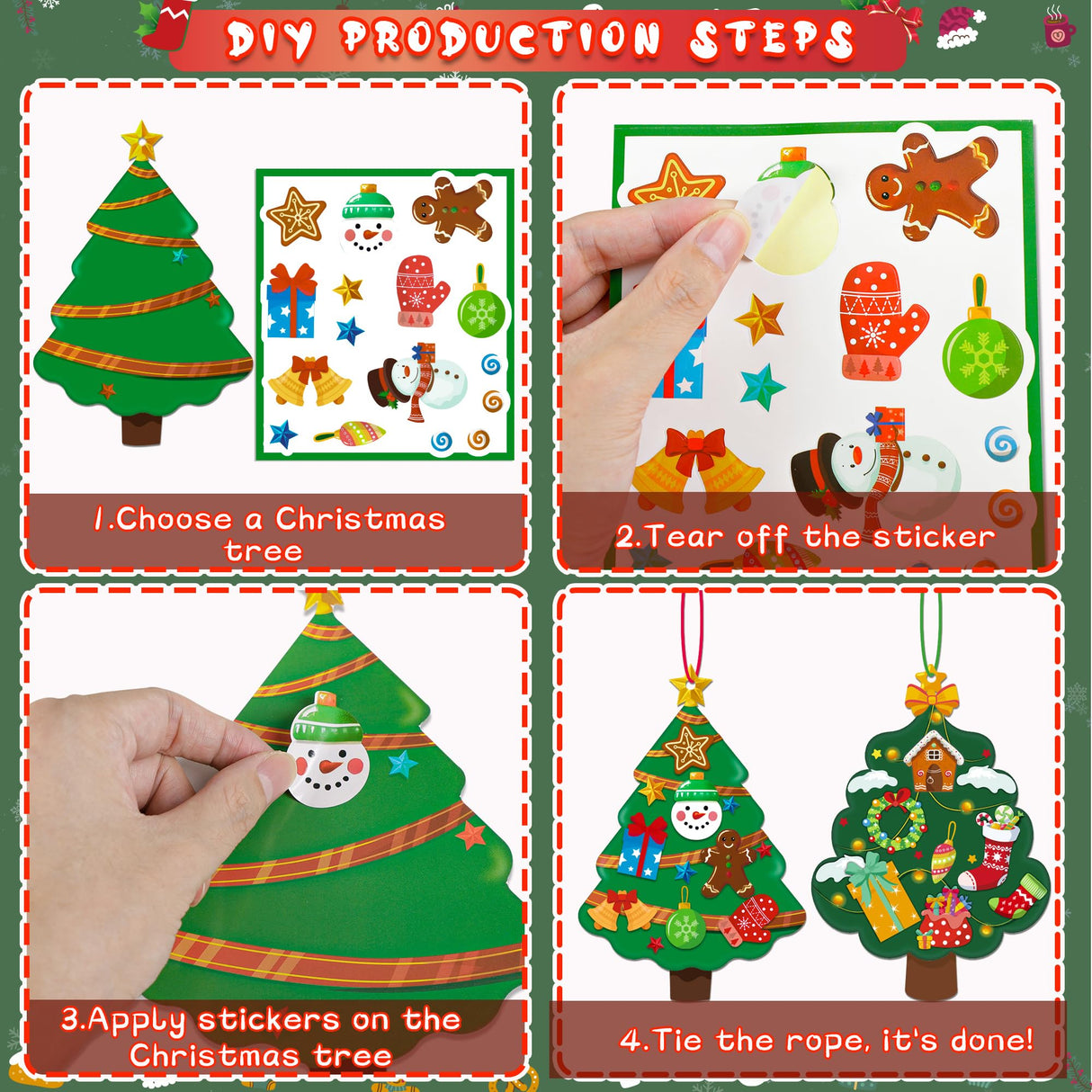 80UncleKimby 60pcs Christmas Crafts for Kids - DIY Xmas Tree Ornaments with Sticker Kits - Set for Holiday Decorations, Party Favors, and Classroom Activities 80UncleKimby