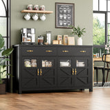 finetones Buffet Cabinet with Storage, 55.1" Large Sideboard Buffet Cabinet, Farmhouse Sideboard Kitchen Cabinet with 2 Drawers and 4 Doors, Wood Coffee Bar Cabinet Buffet Table for Kitchen, Black finetones
