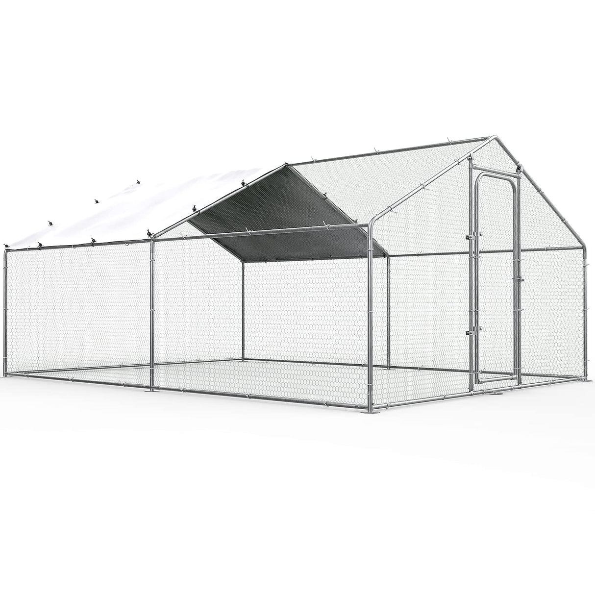Chicken Coop Large Metal Chicken Run for Yard Chicken Pen/Cage Outdoor Walk-in Chicken House Heavy Duty Poultry Cage with Waterproof and Anti-UV Cover WoodArtSupply