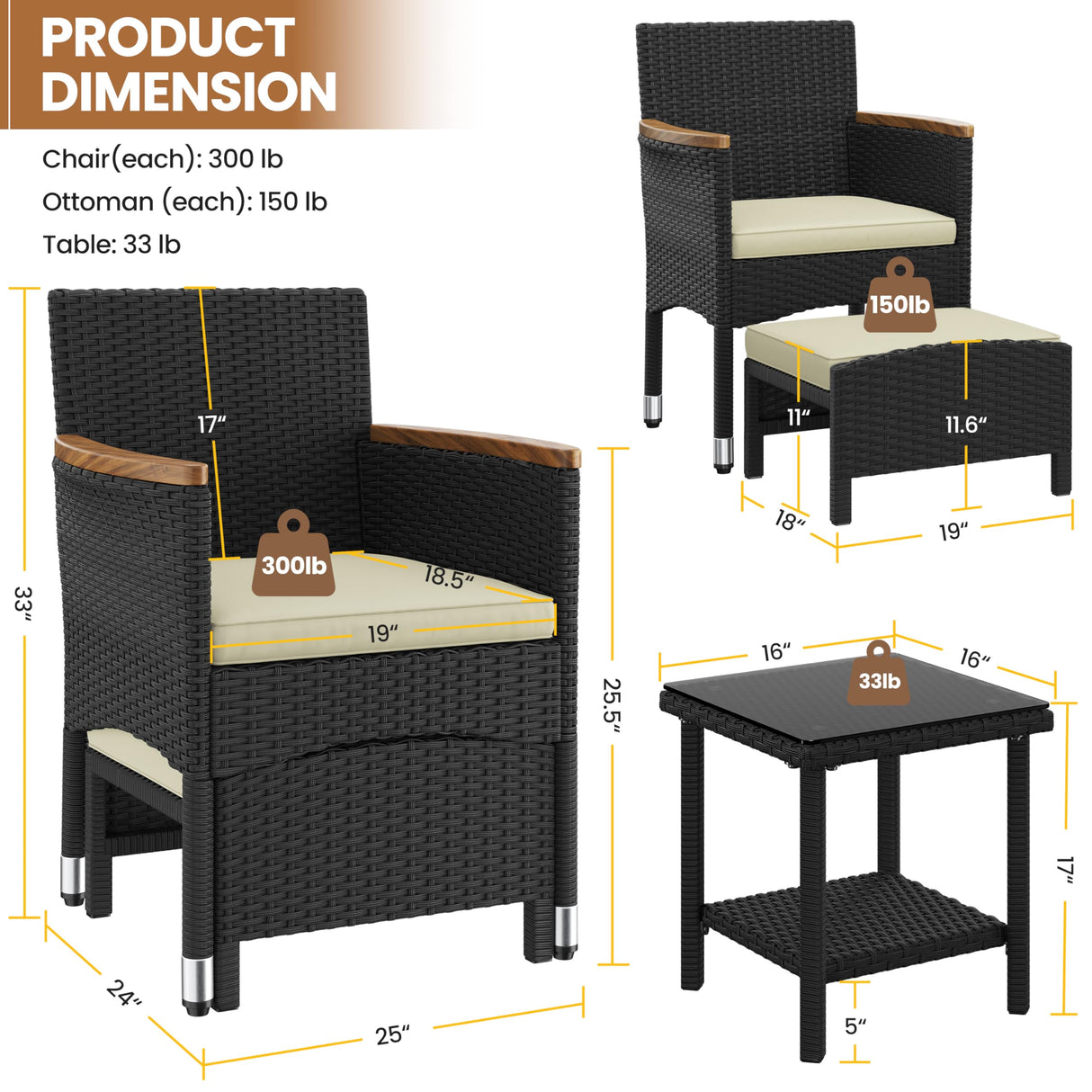 Yaheetech 5 Piece Patio Conversation Set, Outdoor Wicker Bistro Furniture, PE Wicker Outdoor Rattan Chairs Set with Coffee Table for Porch, Poolside, Lawn, Garden, Balcony Yaheetech