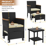 Yaheetech 5 Piece Patio Conversation Set, Outdoor Wicker Bistro Furniture, PE Wicker Outdoor Rattan Chairs Set with Coffee Table for Porch, Poolside, Lawn, Garden, Balcony Yaheetech