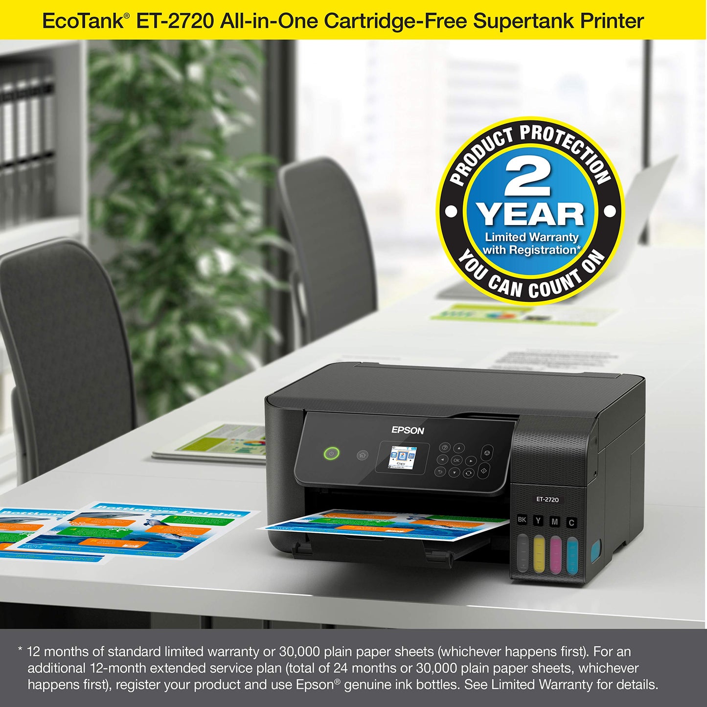 Epson EcoTank ET-2720 Wireless Color All-in-One Supertank Printer with Scanner and Copier - Black