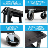 Stand Steady Tubstr 2 Shelf Utility Cart | Heavy Duty Service Cart Holds 400 lbs. | Adjustable Storage Hooks, Ladder & Spool Holders | Tub Cart for Stand Steady