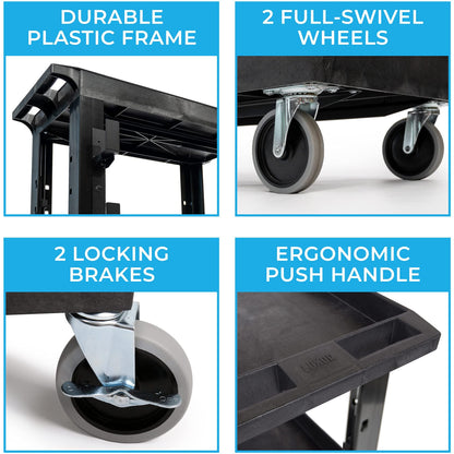Stand Steady Tubstr 2 Shelf Utility Cart | Heavy Duty Service Cart Holds 400 lbs. | Adjustable Storage Hooks, Ladder & Spool Holders | Tub Cart for - WoodArtSupply