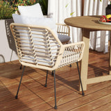 DAYAOUTDOOR 3 Pieces Outdoor Bistro Set, Bistro Set Outdoor with Glass Top Table, Patio Wicker Furniture Set 3 Piece, Rattan Conversation Set for Balcony, Lawn, Garden, Backyard, Poolside, Beige DAYAOUTDOOR
