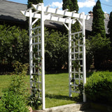 Dura-Trel Providence Arbor, 64 by 85 Inch PVC Patio Garden Arch, Outdoor Lattice Frame Decoration or Trellis for Climbing Plants, White DuraTrel