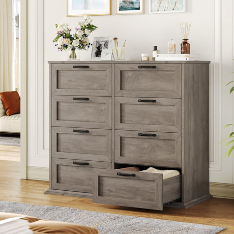 BOTLOG Dresser for Bedroom Wooden, Farmhouse Grey Wood Dresser with 8 Drawers, Chest of Drawers for Bedroom Large Capacity Closet Dresser, Hallway, Entryway, Ash Grey BOTLOG