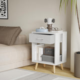 GYIIYUO Nightstands Set of 2 with Fabric Storage Drawer and Open Wood Shelf, Side Table with Storage for Bedroom, Night Stand with Drawer for Bedroom, Bedside Tables - White 24" H GYIIYUO