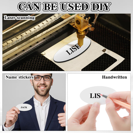 XunYee 20 Pcs Oval Name Tags with Pins 1.5 x 3 Inch Blank Name Tags DIY Name Tags Pin Back Plastic Personalized ID Name Badge for Employee Office Workers XunYee