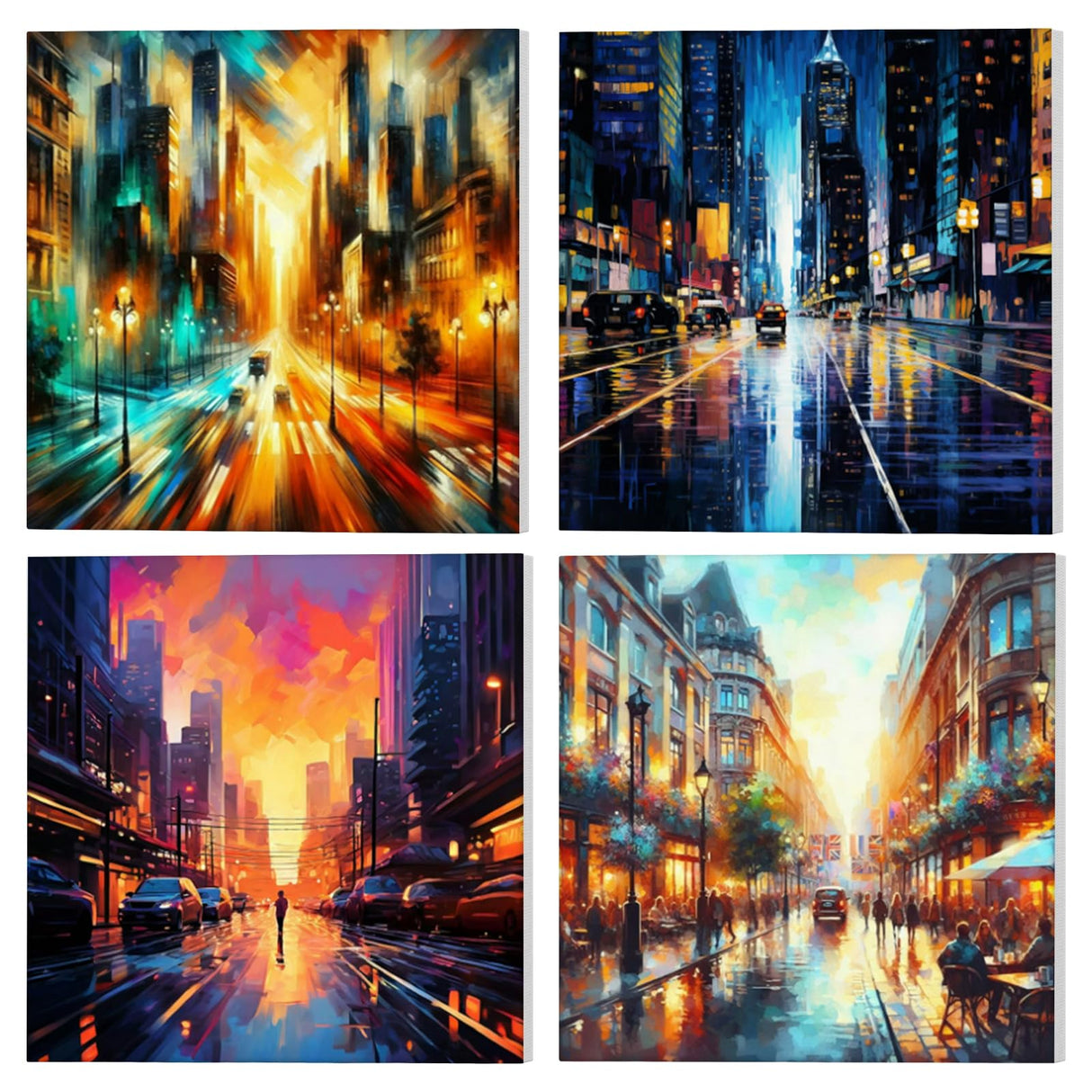 GHHKUD 4 Pack Cityscape Paint by Numbers with Frame for Adults Kids, Paint by Numbers Night Street for Kids Ages 8-12, DIY Acrylic Paint Children Beginner Gifts Home Wall Decor 20x20cm GHHKUD