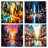 GHHKUD 4 Pack Cityscape Paint by Numbers with Frame for Adults Kids, Paint by Numbers Night Street for Kids Ages 8-12, DIY Acrylic Paint Children Beginner Gifts Home Wall Decor 20x20cm GHHKUD