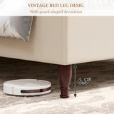 Koorlian King Size Upholstered Platform Bed with 51" Wingback Headboard - Retro Beige Design, No Box Spring Needed koorlian