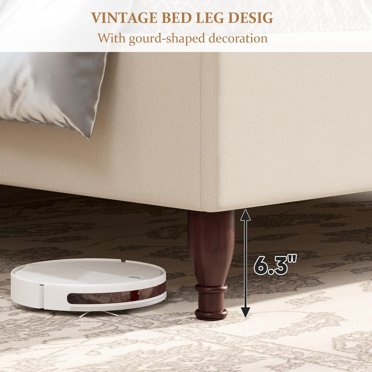 koorlian Queen Size Bed Frame Upholstered Platform Bed with 51" Tall Headboard Wingback, Soft Fabric, Retro Simple Style Platform Bed No Box Spring Needed, Easy Assembly, Beige koorlian