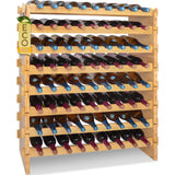 SereneLife Bamboo Stackable Wine Rack, 8-Tier 72 Bottle Capacity Wine Racks Free Standing Floor, No Tools Assembly, Modular Storage Display Shelf for SereneLife