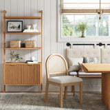 Nathan James Jasper 3-Shelf Solid Wood Boho Bookshelf, Wall Mounted Bookshelf with Cabinet with Fluted Doors, Natural Brown Nathan James