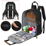 Crochet Bag Backpack,Knitting Bag Backpack and Totes Organizer with USB Charging Port, Large Yarn Storage Tote Bag Yarn Holder Case for Knitting Needles, Crochet Hooks,fits 15.6 inch Laptop,Black SINVICKO
