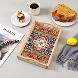 DOTSOPS 5D Diamond Art Kits for Adults Wooden Serving Tray with Handle Special Diamond Painting Plate Big Gem Dots Paint by Numbers Crafts Kits for Living Room Mandala 7.8x11.8 Inches DOTSOPS