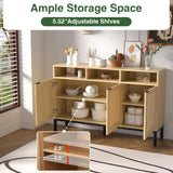 Yeyawomy Buffet Sideboard Cabinet with Storage, Storage Cabinet with LED Light and Charging Station, Rattan Sideboard Storage Cabinet, Farmhouse Kitchen Coffee Bar Cabinet, Boho Chest Storage Yeyawomy