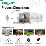 EROMMY 10x30FT Outdoor Party Tent, White Waterproof Event Canopy with 6 Removable Sidewalls & 2 Zipper Doors for Wedding, Birthday, BBQ, and Holiday Celebrations EROMMY