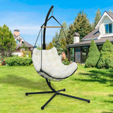 Single Hanging Swing Egg Chair With Stand, Polyester Static Rope + Wire Netting, With Thickened Uv Resistant Removable Cushions, 350lbs Capacity For Living Room Bedroom Balcony Patio Xmas Gift (White) VIXLON