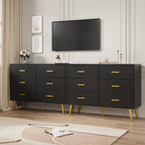 GarveeHome 6 Drawer Dresser, Modern Wooden Dresser with Gold Handles and Storage Space, Chest of Drawers for Bedroom, Hallway, Living Room and Entryway, Black GarveeHome