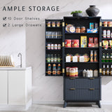 OKD 72" Pantry Cabinet, Fluted Modern Kitchen Hutch, Tall Storage Cabinet with 10 Door Shelves & 2 Drawers, Wood Cupboard for Kitchen & Living Room, Dark Grey OKD