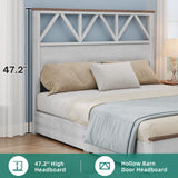 YITAHOME Farmhouse Full Size Bed Frame with 47.2'' Headboard, Platform Rustic Wood Bed Frame with Slats, Sturdy and Noiseless, No Spring Needed, White YITAHOME