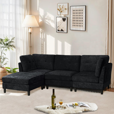 Portaforta 100" Oversized Sectional Couches for Living Room, Modular Sectional Sofa Couch, Modern Linen L Shaped Couch, 4 Seater Convertible Sofa for Living Room Apartment Office, Black