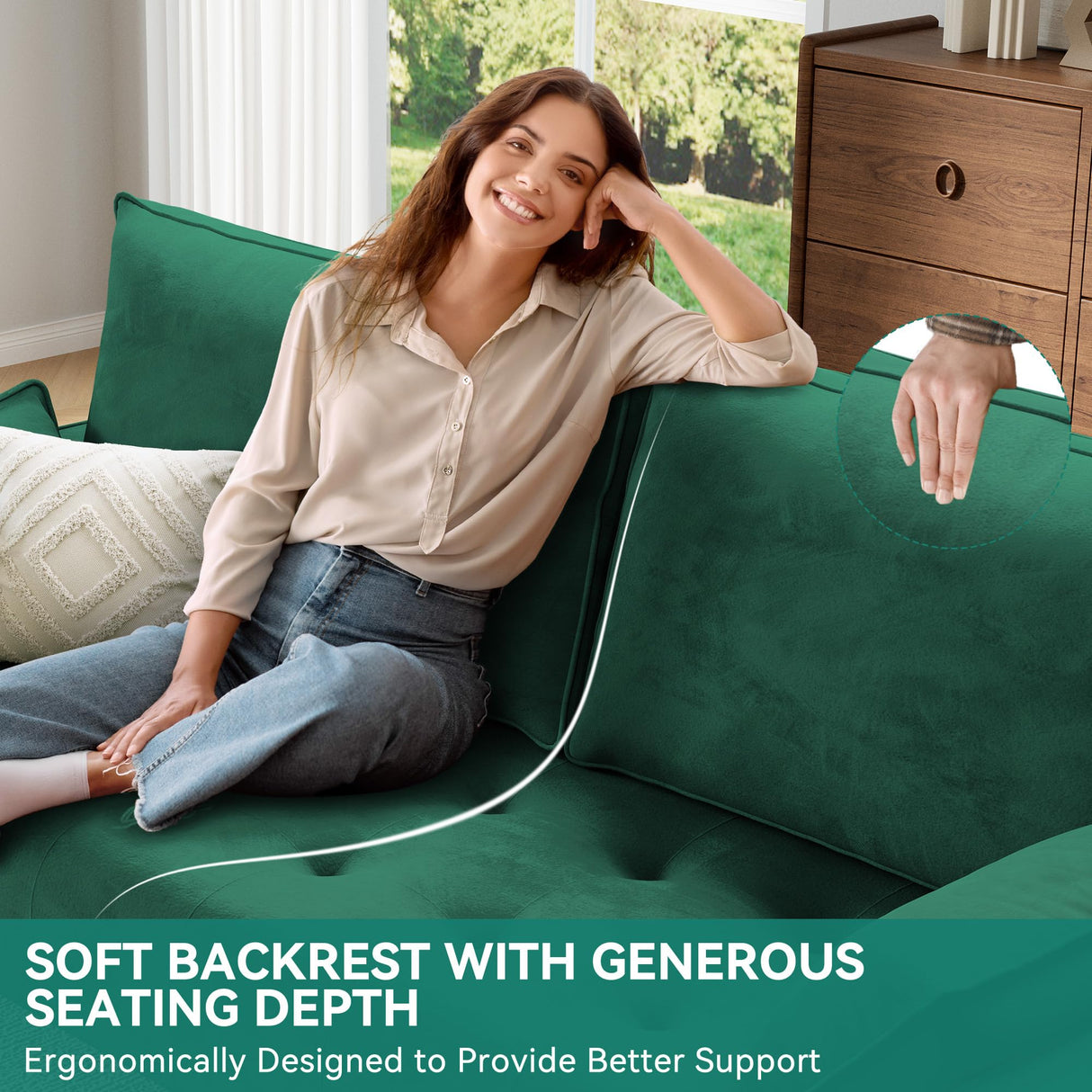 DWVO 68" Loveseat Sofa, Velvet Fabric Sofa Couch for Small Space, Modern Loveseat with Button Tufted Seat and Side Storage Pockect, 3 Seater Couch for Living Room Bedroom, 2 Pillows Included, Green DWVO