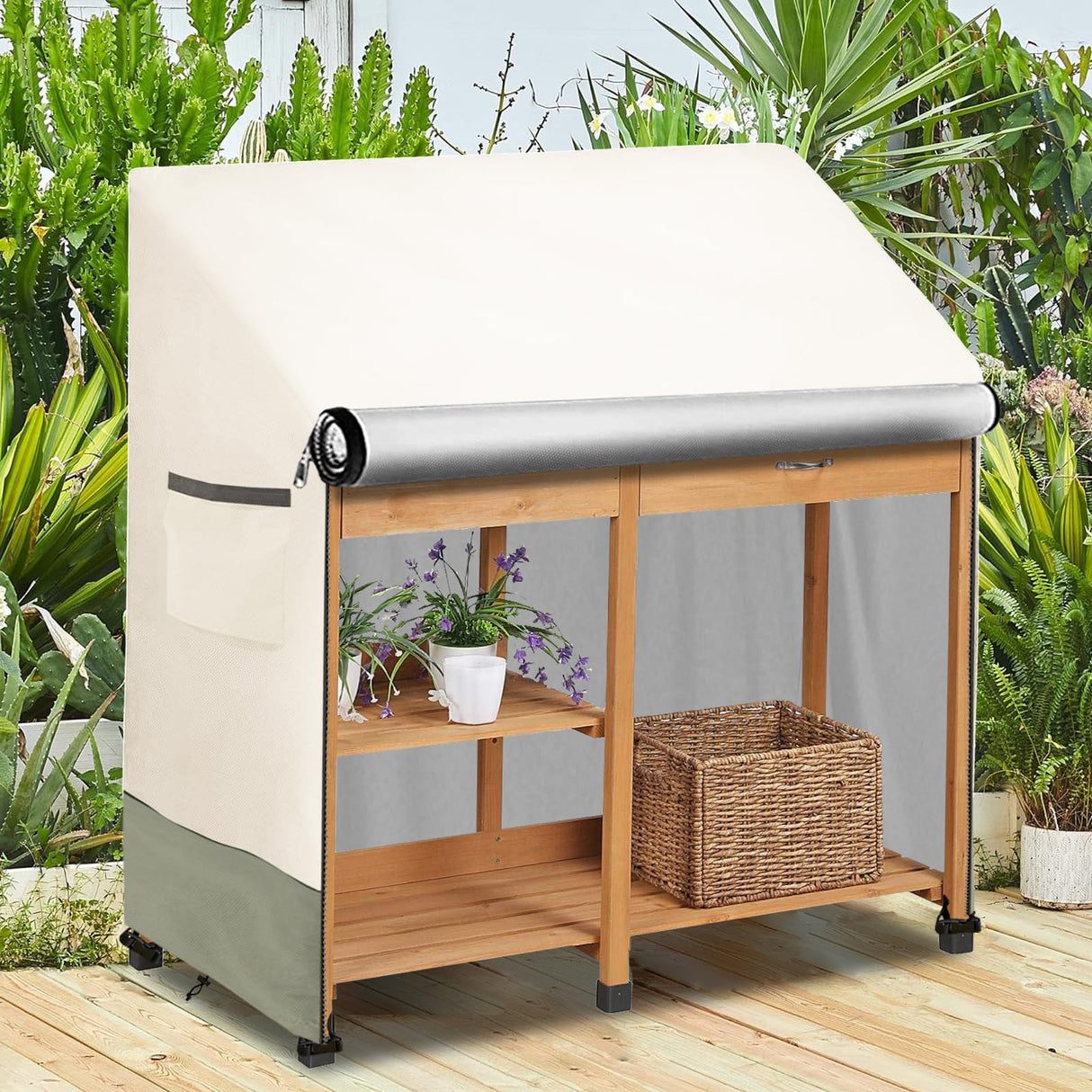 Osileyo Outdoor Garden Potting Bench Table Cover with Split Zipper,Heavy 600D Duty Waterproof Anti-UV All Weather Protection,47" x 20" x 47" -Beige Osileyo