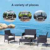 XZHQHB Outdoor Furniture Set of 4 Pieces with PE Waterproof Rattan Tempered Glass Table and Thick Cushions Suitable for Gardens Porches Terraces and Balconies Easy to Assemble Black and Beige XZHQHB
