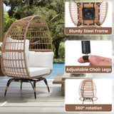 Murago Oversized 360 Swivel Rattan Egg Chair for Adult, Indoor Outdoor Patio Large Wicker Egg Chair with overstuffed Cushions, 440lb Weight Capacity, Natural Rattan with Beige Cushion Murago