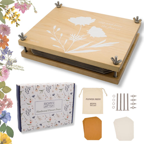 Flower Press Kit | Durable Hardwood 8x10in - Flower Preserving Kit Up to 8 layers - Floral Preservation kits for adults and kids | Innovative and Giftable Floral Pressing kit for Craft Enthusiasts Rightly Wyld