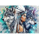 CEOVR Wolf Diamond Painting Kits for Adults, Woman and Wolves Diamond Art Dots 5D Full Drill DIY Gem Art for Beginner, Adult Crafts Kits Arts and Crafts, Wall Decor for Home Office 16x12in CEOVR
