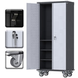 Reemoon Metal Storage Cabinet with Wheels and Pegboard, 71" Tall Garage Storage Cabinet with Shelves and Locking Doors, Rolling Tool Cabinet for Garage Home Office Utility Room-Required Assembly Reemoon