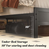 Fluest Queen Bed Frame with Headboard & Footboard, Bed Frame with Built-in Charging Station & LED Light, Storage Shelf, Noise-Free, No Box Spring Needed, Easy Assembly, Classic Black Fluest